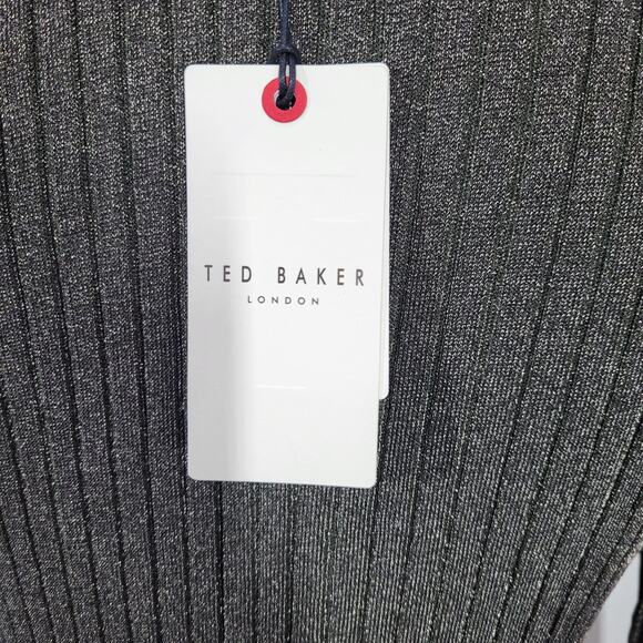 Ted Baker Sayrah Metallic Midi Ribbed Knit Dark Green Dress Size 3 (8) - Picture 3 of 7